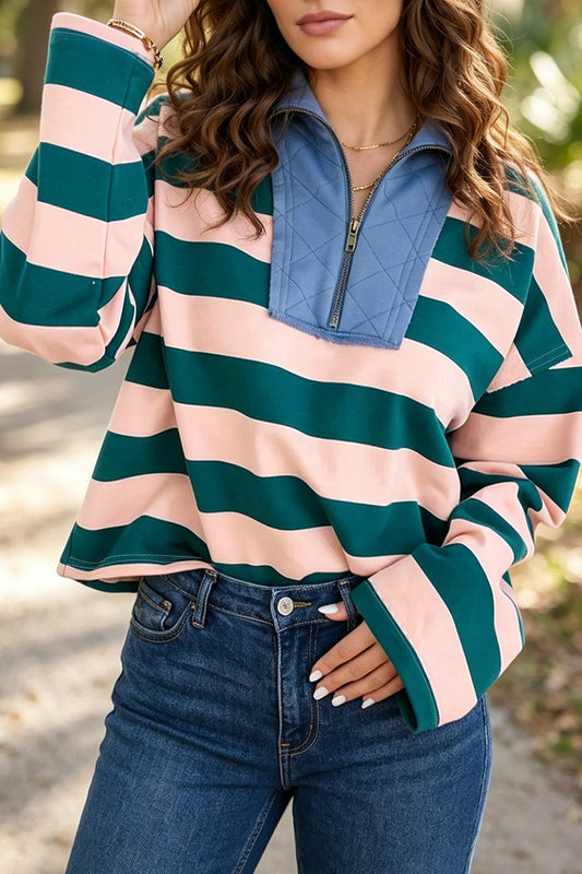 Pre-order Green Stripe Quarter Zip Top