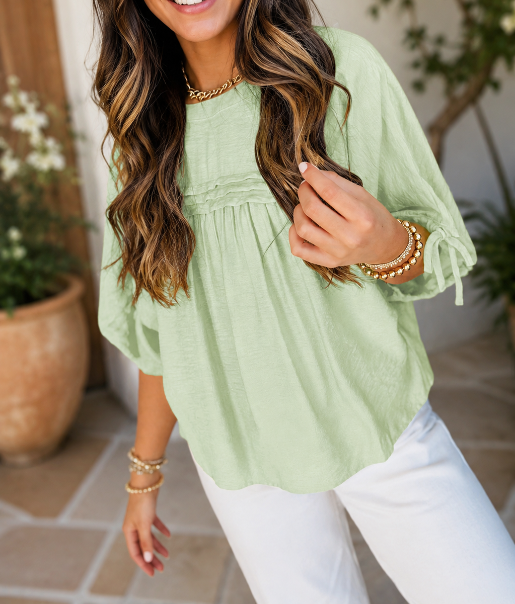 Pre-order Green Tie Pleated Blouse