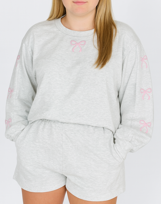 Women’s Grey Bow Embroidered Plus Set RTS