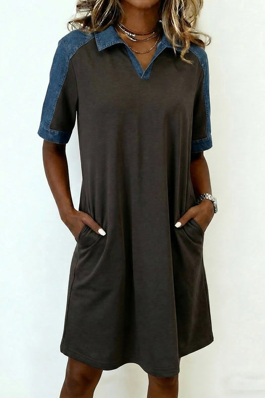 Pre-order Grey Denim Polo Dress