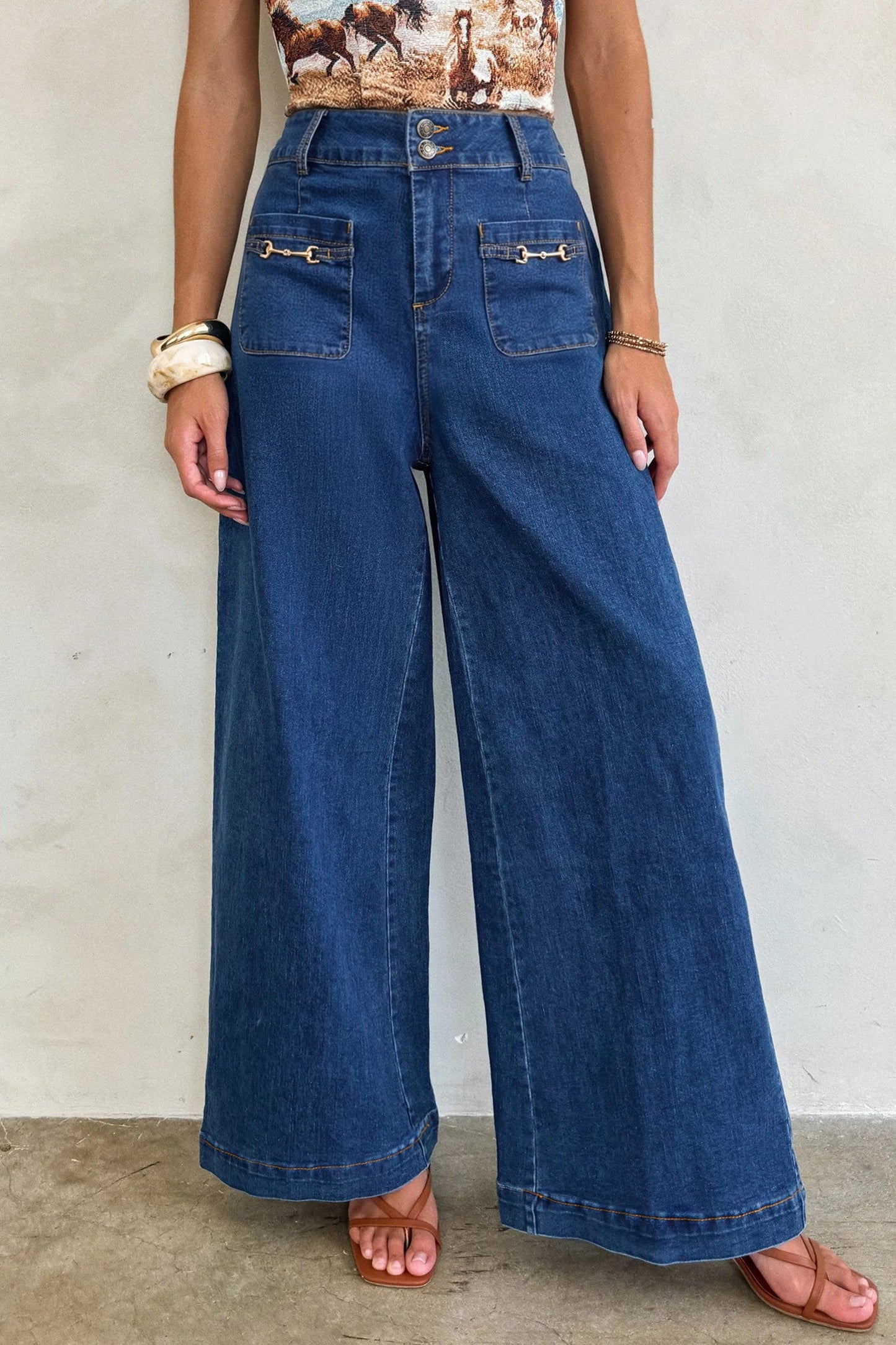Women's Hardware Decor Wide Leg Jeans RTS