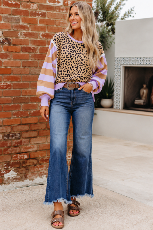 Pre-order Stripe Leopard Pullover