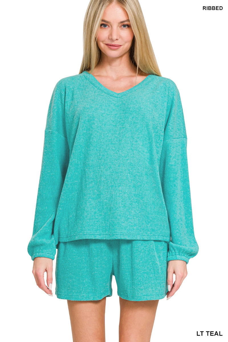 Pre-order Ribbed Long Sleeve Shortie Set Zenana