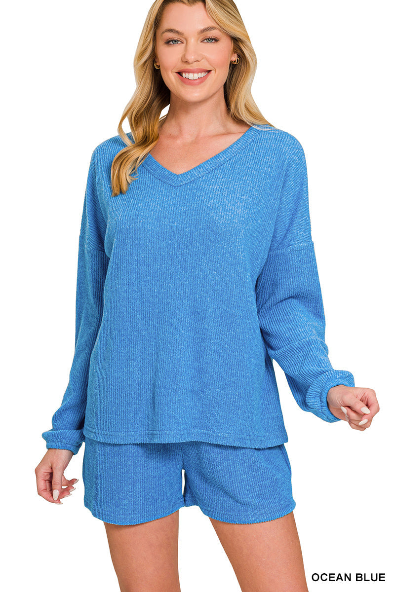 Pre-order Ribbed Long Sleeve Shortie Set Zenana