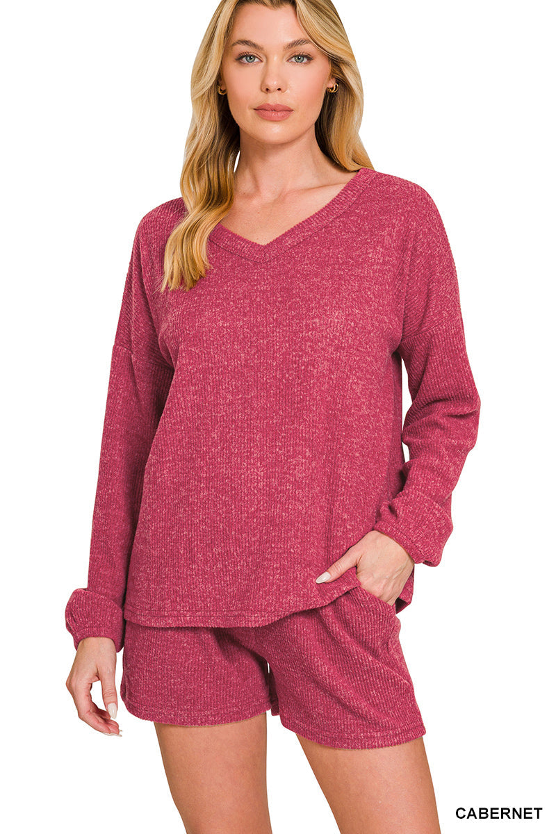 Pre-order Ribbed Long Sleeve Shortie Set Zenana