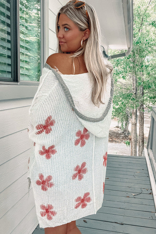 Women’s White Floral Knit Hoodie