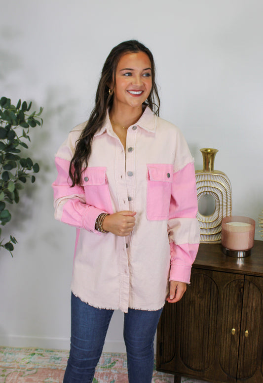 Women's Pink Corduroy Shacket