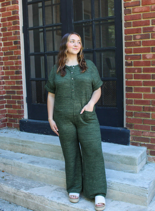 Women's Green Textured Jumpsuit
