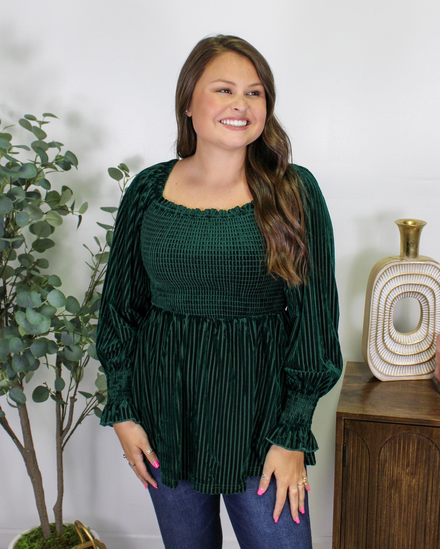 Pre-order Green Velvet Babydoll Blouse