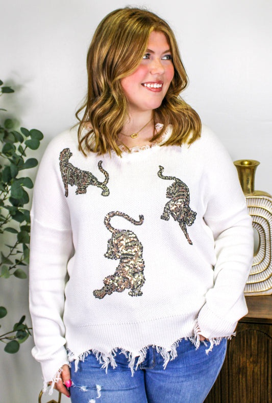 Women’s Sequin Tiger Sweater