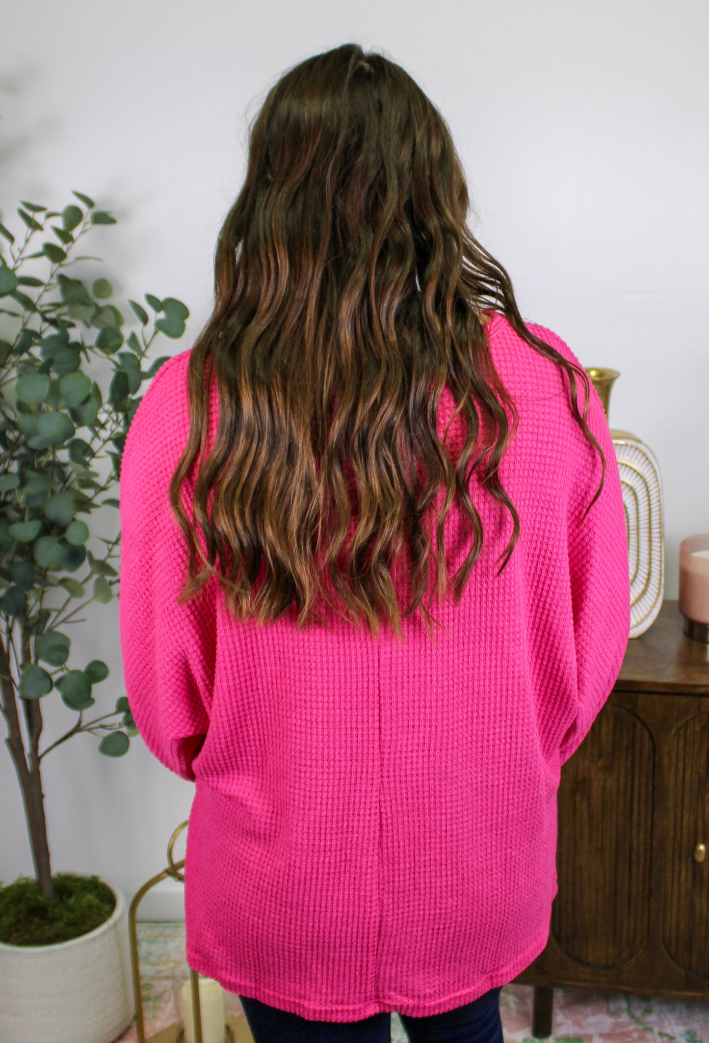 Women's Pink Waffle Knit Top