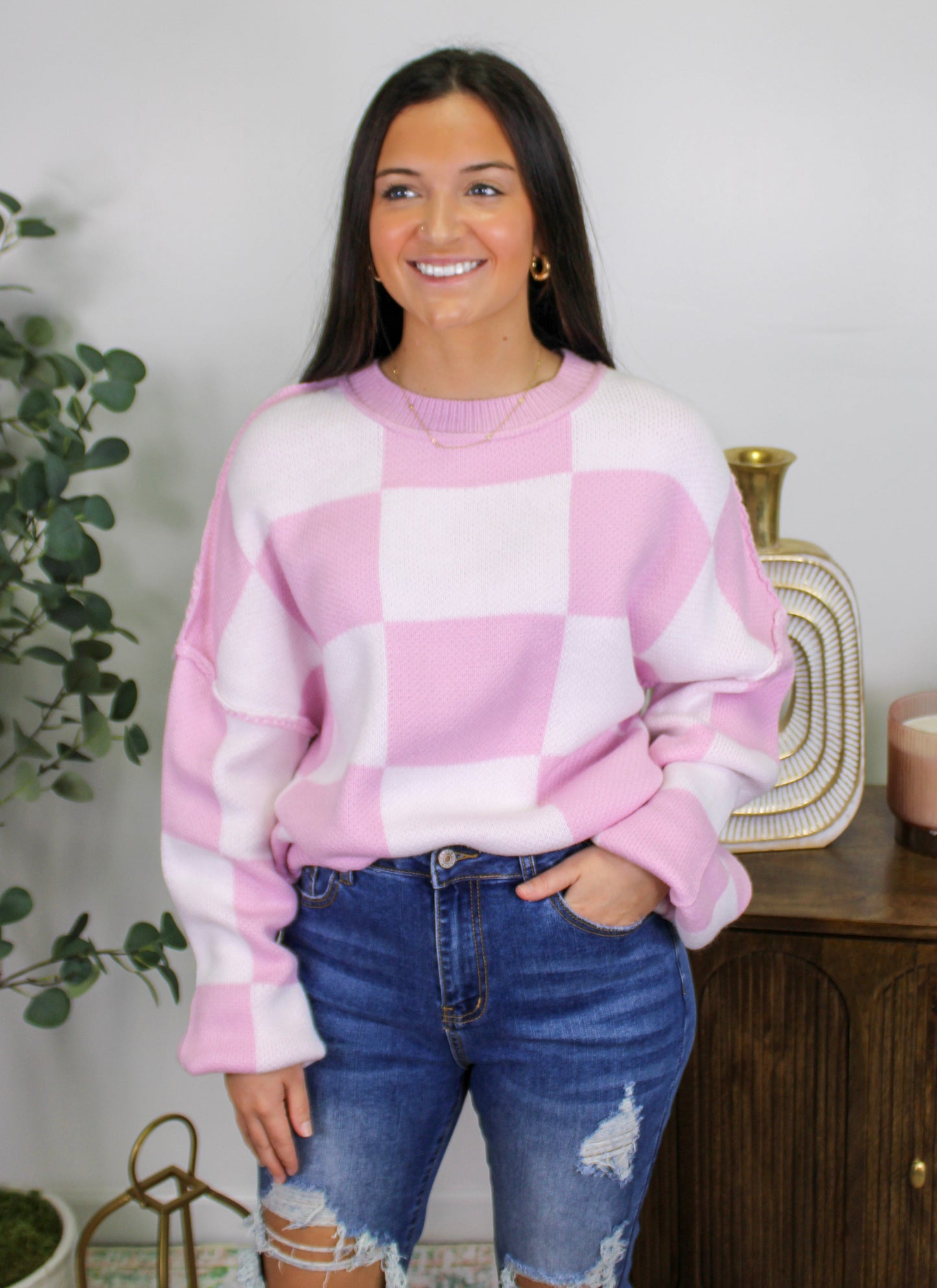 Women's Checkered Sweater