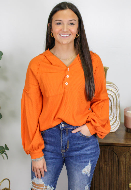 Women’s Orange Waffle Knit Top