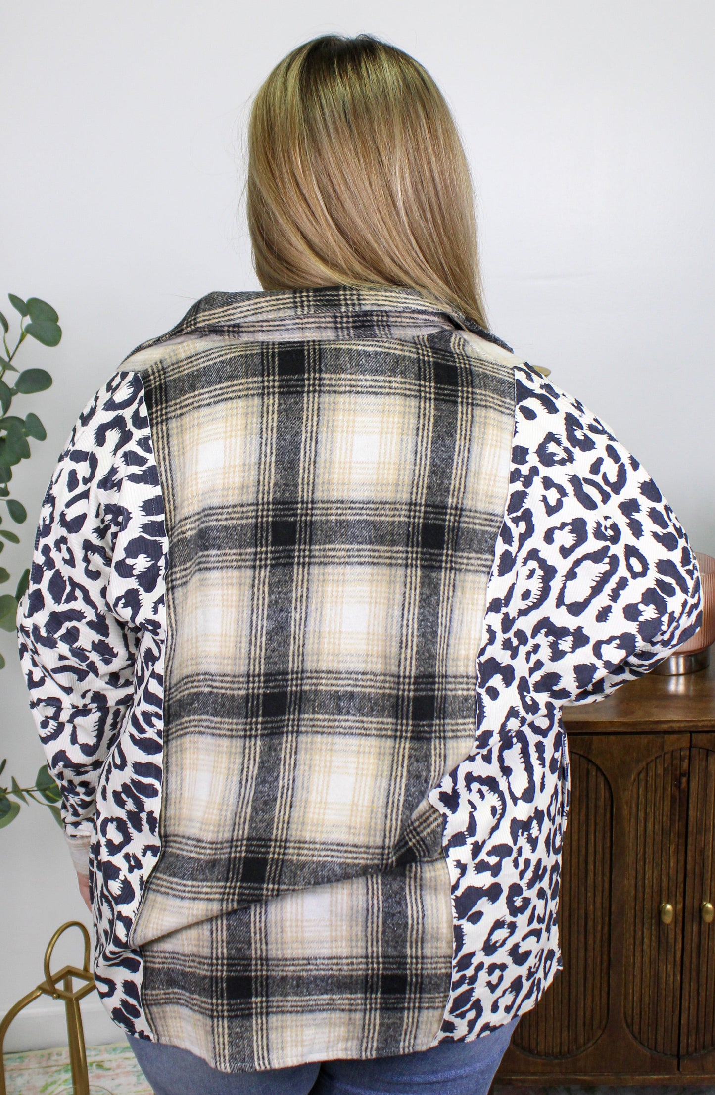 Women’s Black Plaid Leopard Plus Size Flannel