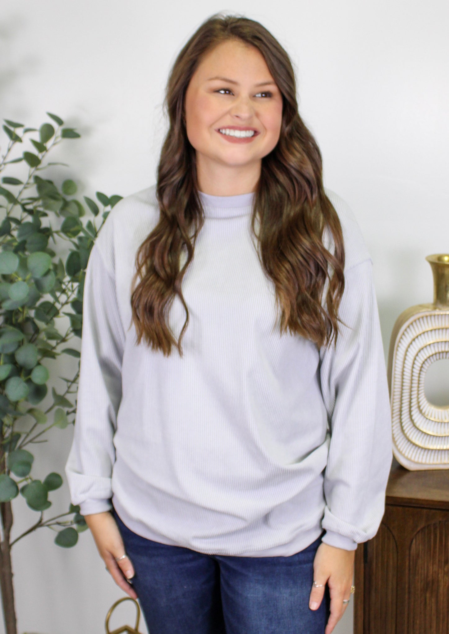 Women's Light Grey Corded Crew