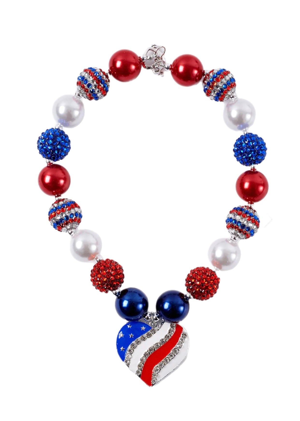 Girls Patriotic Heart Chunky Necklace