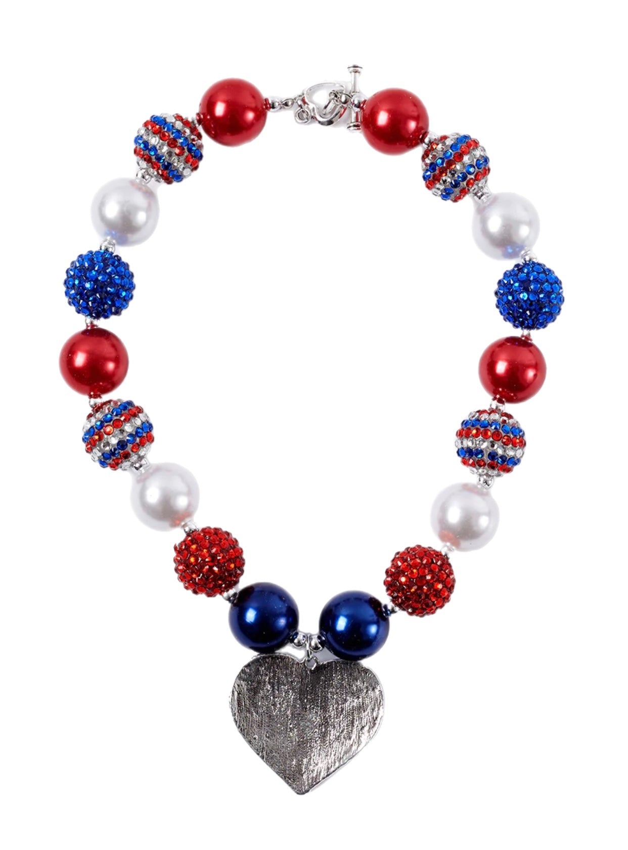 Girls Patriotic Heart Chunky Necklace