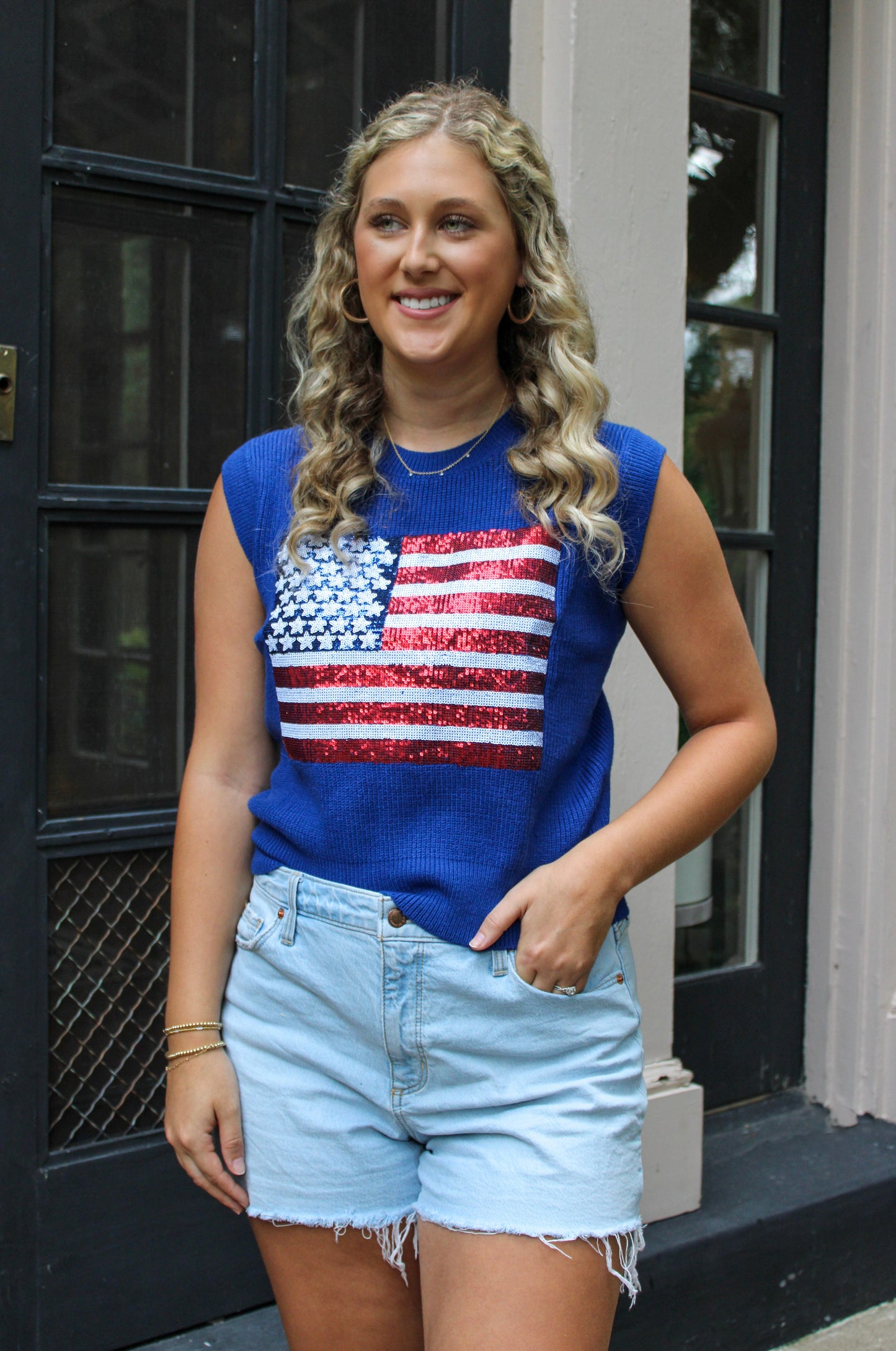 Women's American Flag Sequin Top