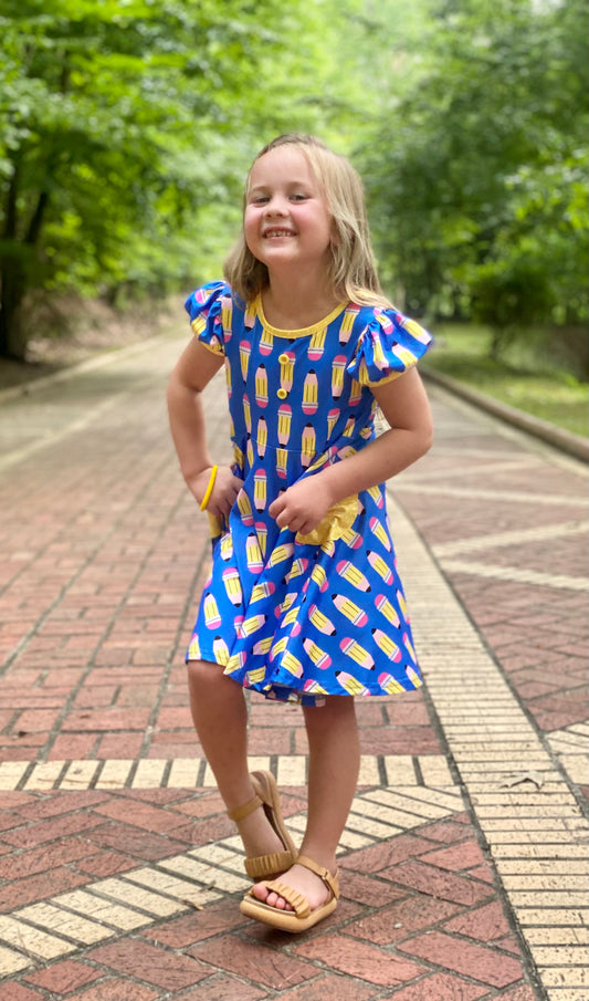 Girls Pencil and Polka Dot Back to School Dress