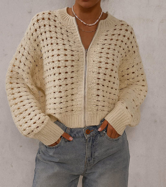 Pre-order Hollow Knit Zip Cardigan October