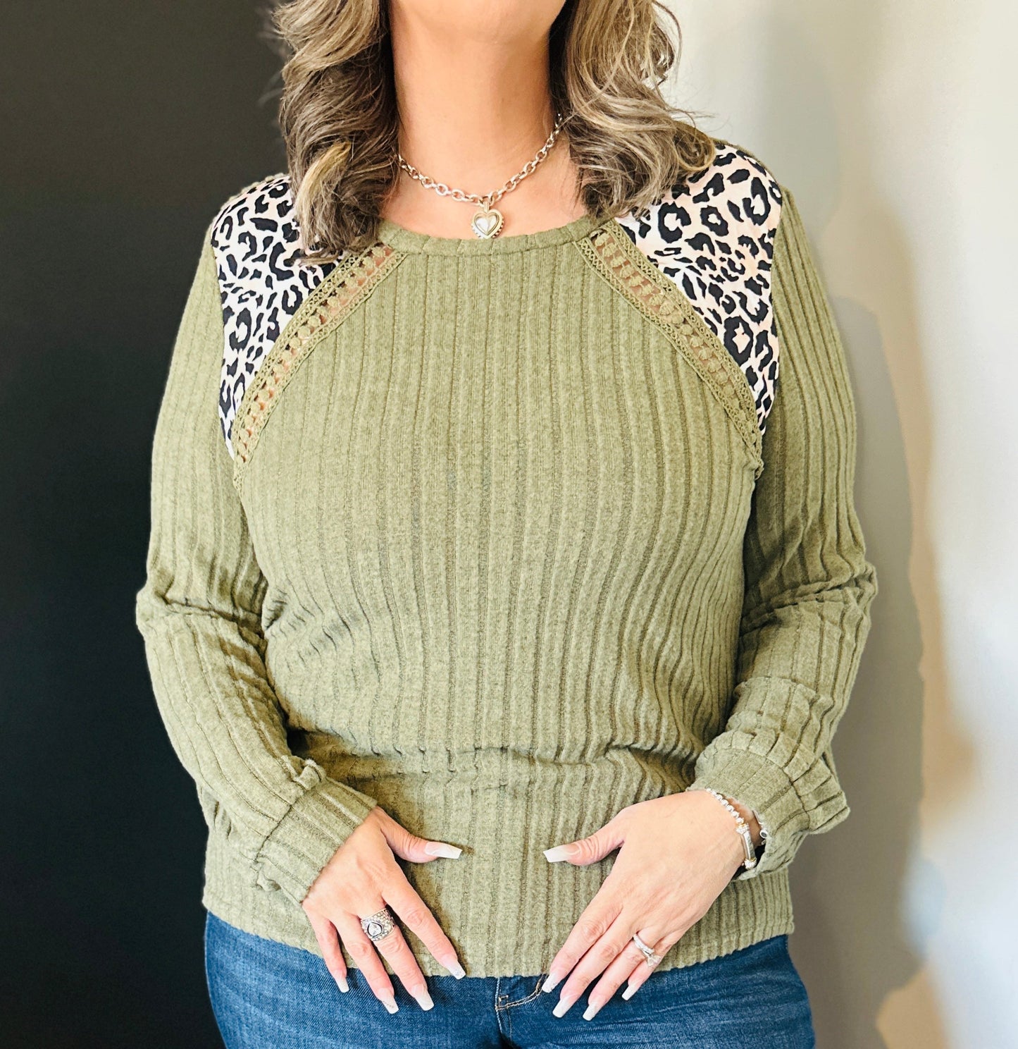 Women’s Green Leopard Crochet Top