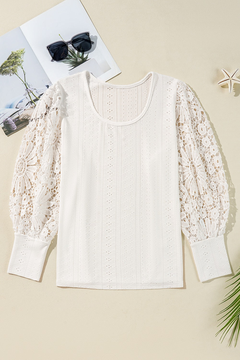 Women's White Floral Lace Plus Size Blouse