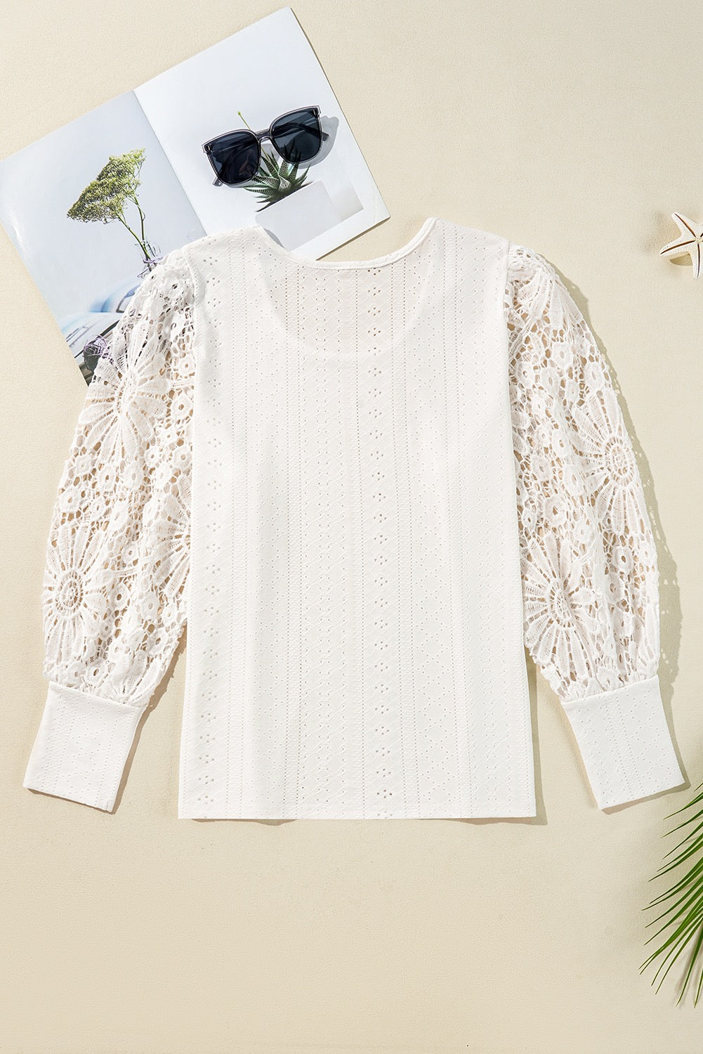 Women's White Floral Lace Plus Size Blouse