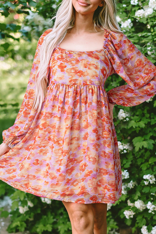 Women's Orange Watercolor Dress