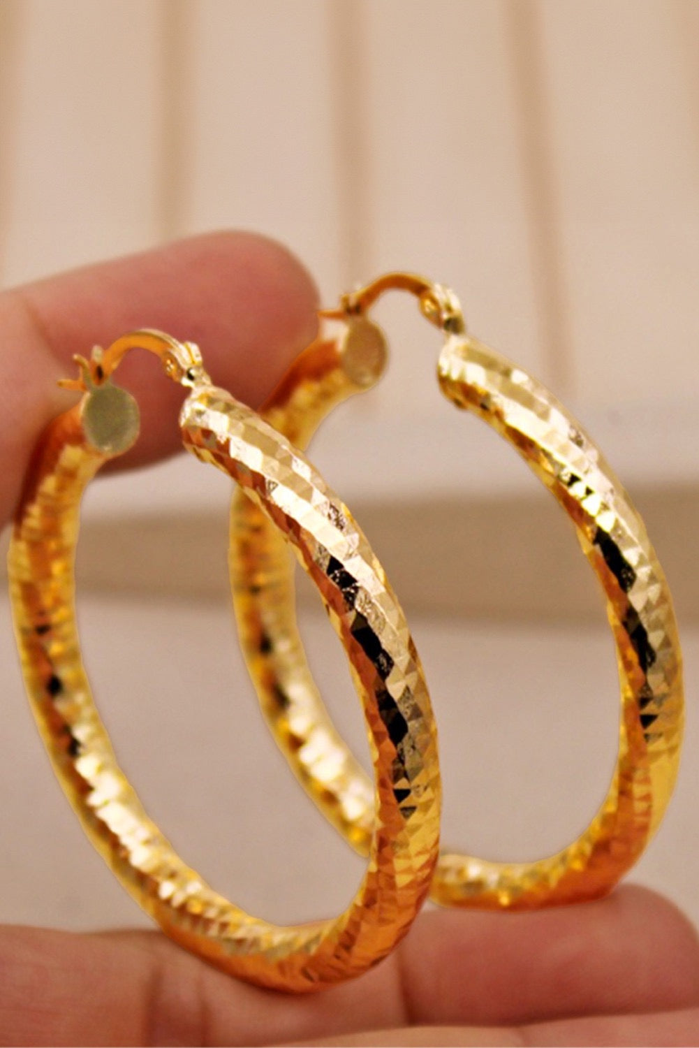 Women's Gold Textured Hoops