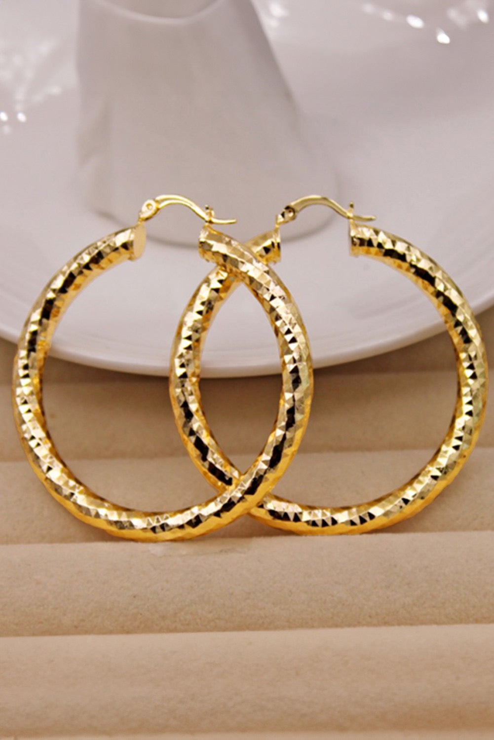 Women's Gold Textured Hoops