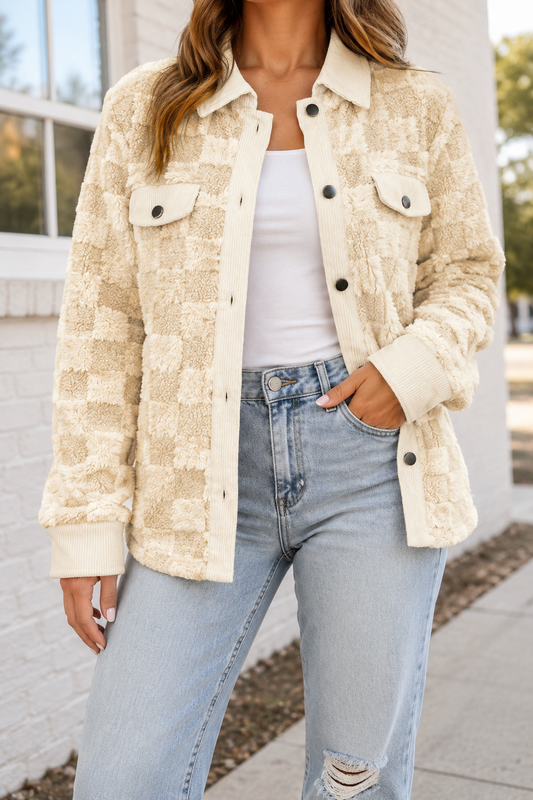 Pre-order Khaki Corduroy Checkered Shacket