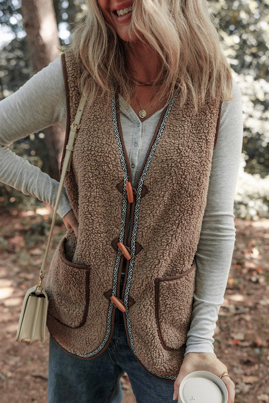 Pre-order Khaki Sherpa Button Vest November.