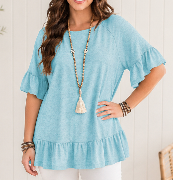 Pre-order Light Blue Ruffled Plus Blouse