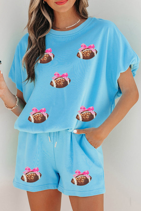 Pre-order Light Blue Sequin Football Loose Set