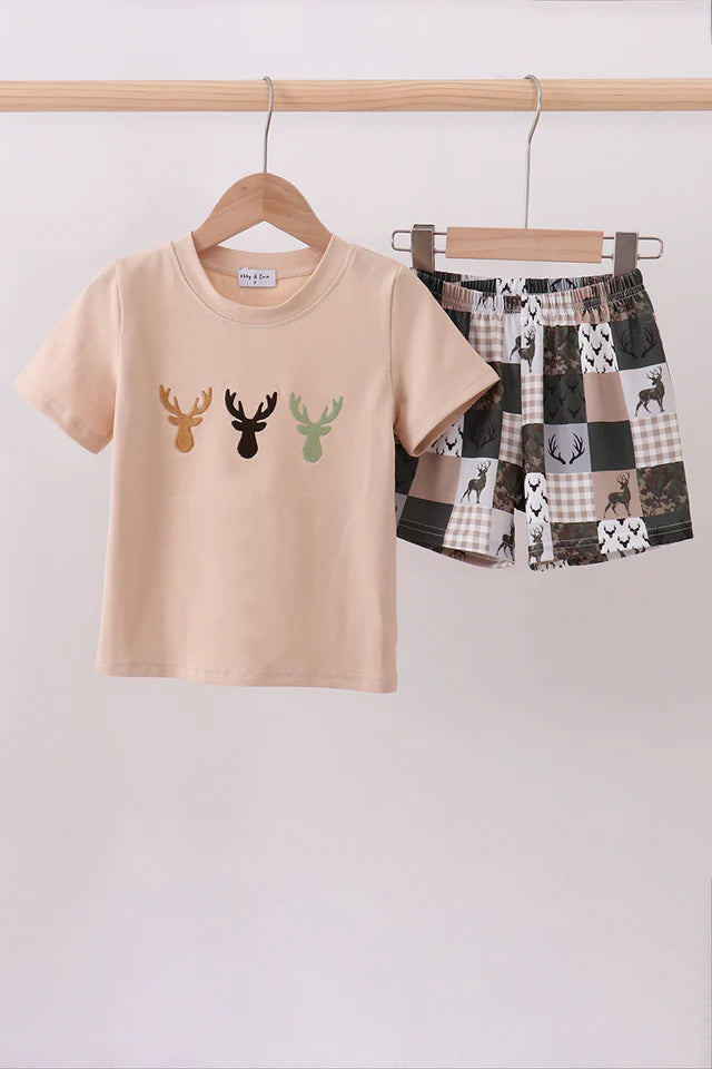 Boys Deer Embroidered Short Set