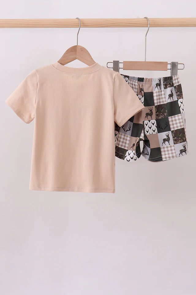 Boys Deer Embroidered Short Set