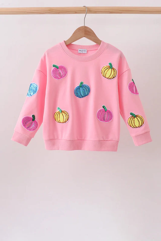 Girl's Pink Pumpkin Sequin Top