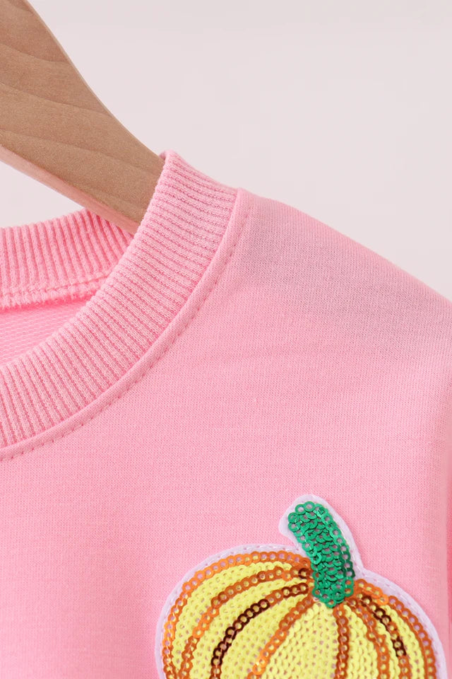 Girl's Pink Pumpkin Sequin Top