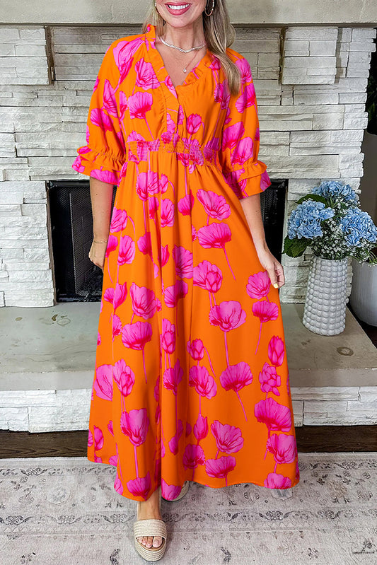 Pre-order Orange Floral Smocked Fall Maxi August