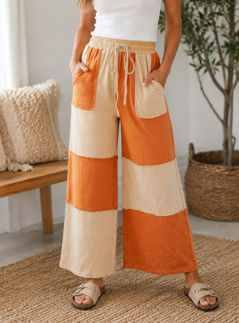 Pre-order Orange Raw Seam Casual Pants