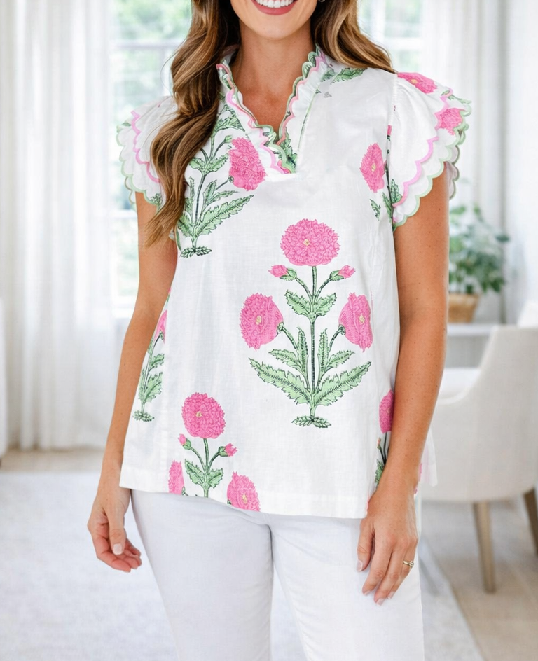 Pre-order Wild Flower Scallop Blouse LT