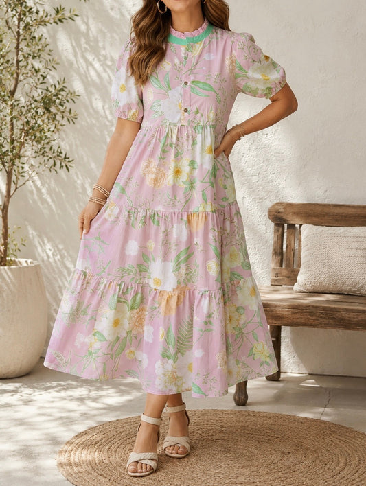 Pre-order Pink Floral Tiered Dress