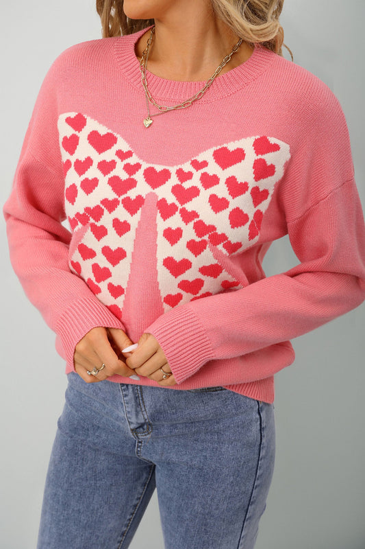 Women's Pink Heart Bow Sweater RTS