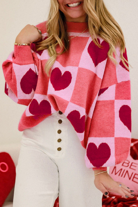 Pre-order Pink Plus Heart Checkered Sweater FB
