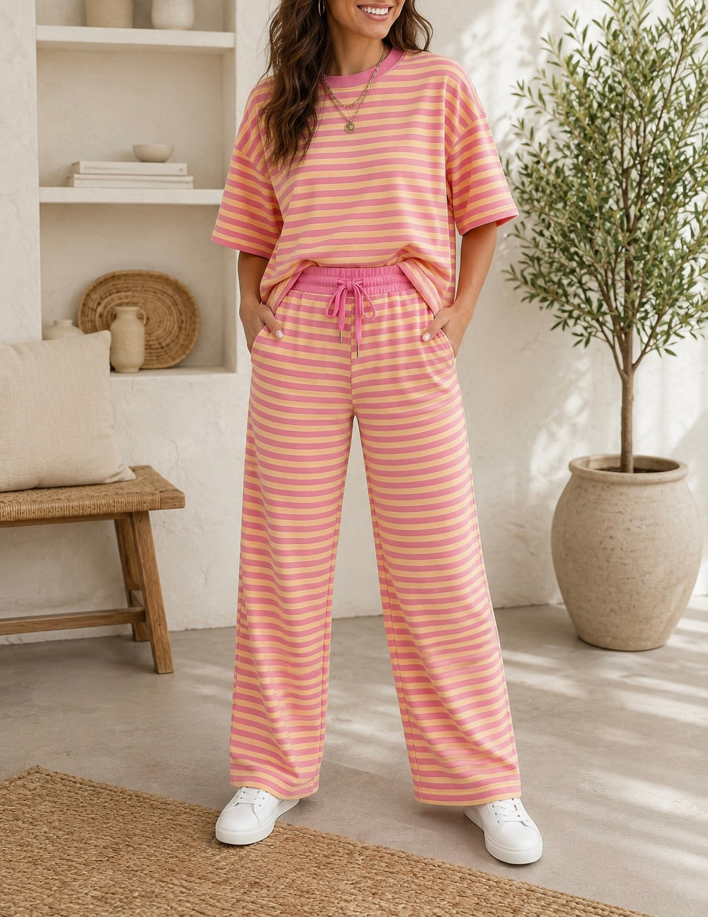 Pre-order Pink Stripe Elastic Set