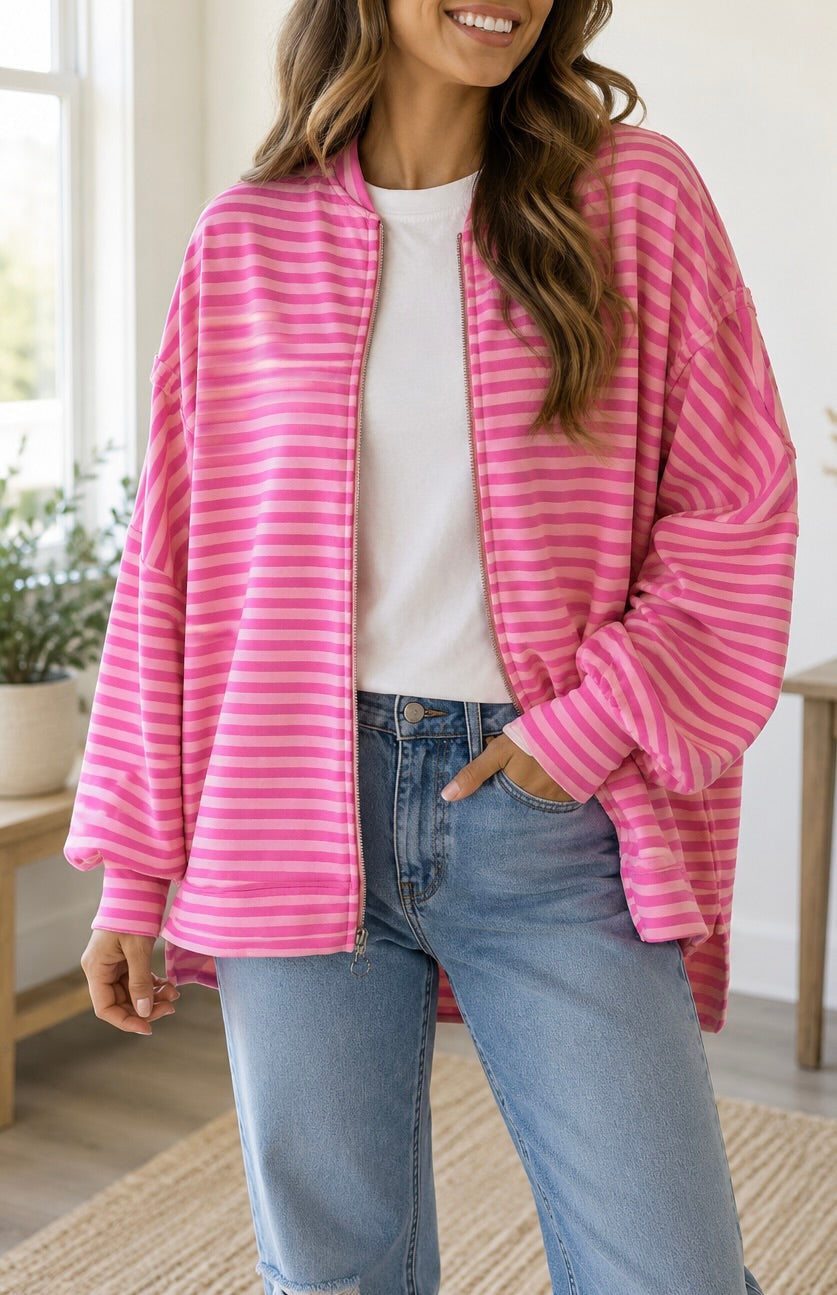 Pre-order Pink Stripe Jacket Sweatshirt