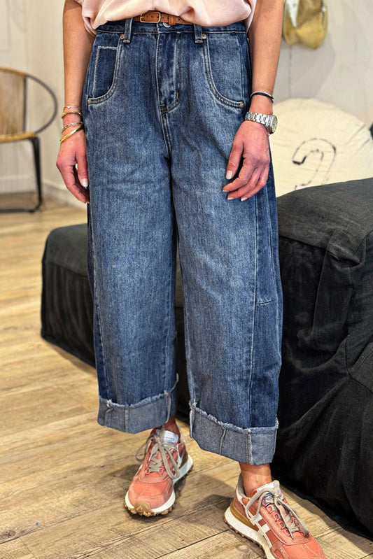 Pre-order Raw Hem Wide Leg Loose Jeans August