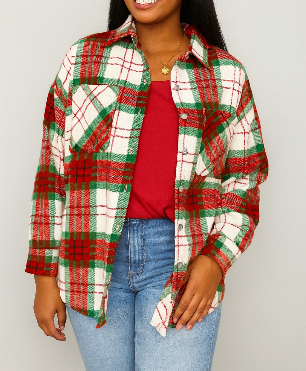 Women's Red Plaid Flannel Jacket RTS