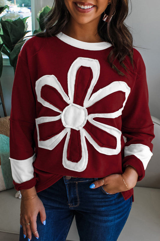 Women's Red Flower Patch Top RTS