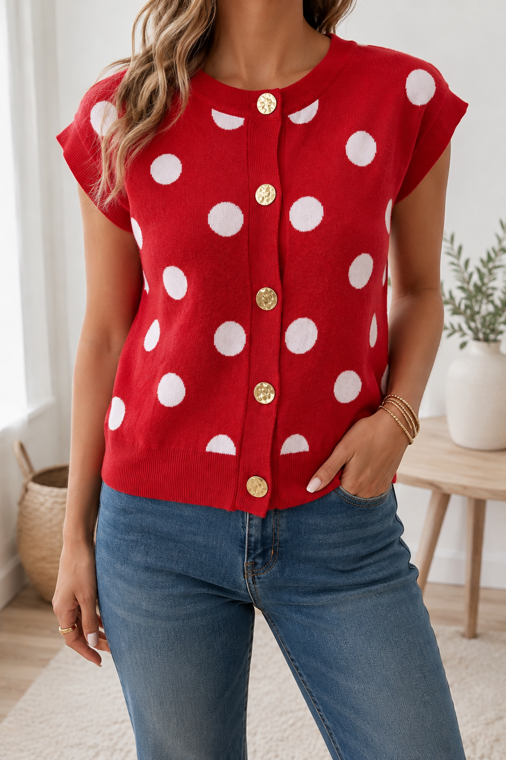 Pre-order Red Polka Dot Sweater Vest